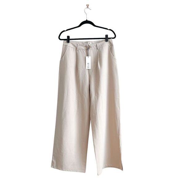Molly Bracken Pants - NWT Molly Bracken Womens Woven High Waist Wide Leg Woven Pants Tan Size M